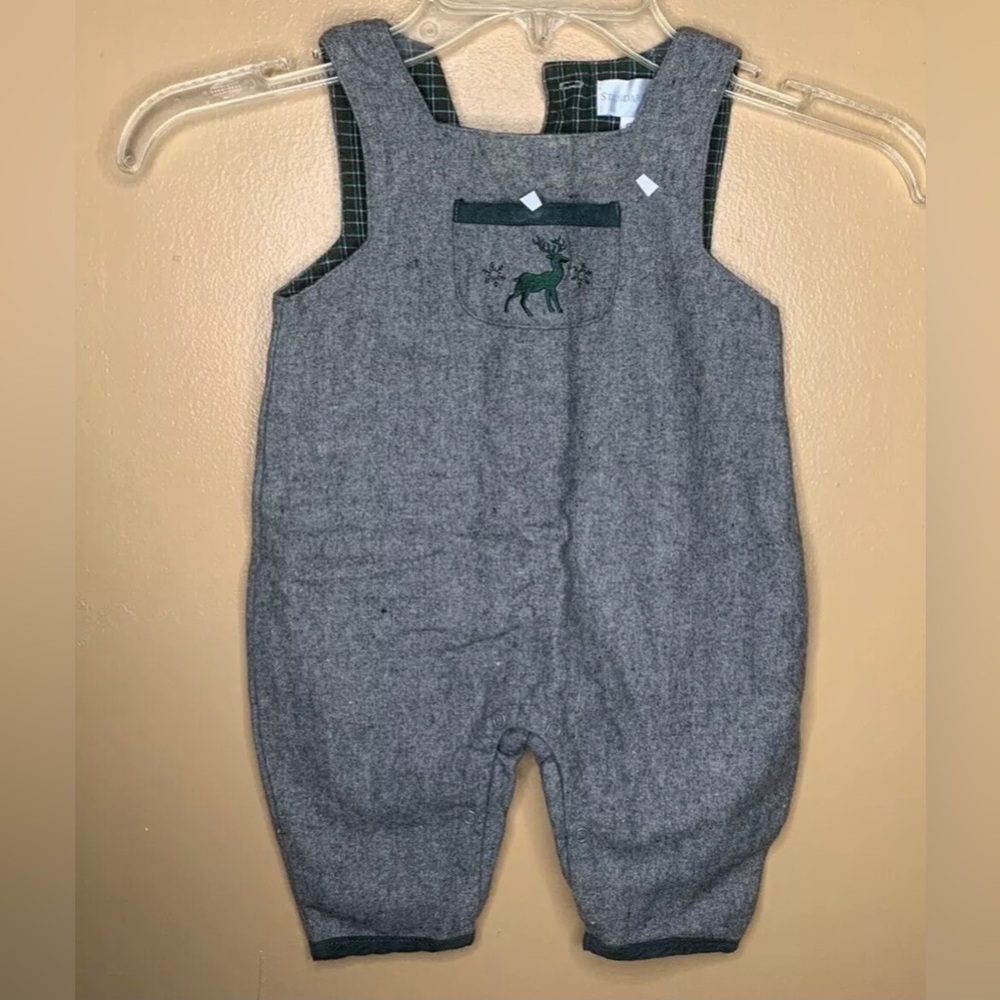 VTG Standard Blue Baby Size 6months One Piece Grey Overalls Wool Sleeveless